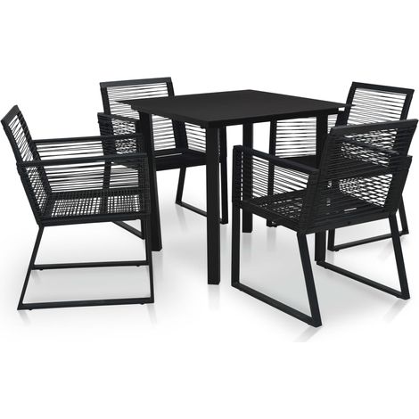 5-tlg. Garten-Essgruppe PVC Rattan Schwarz