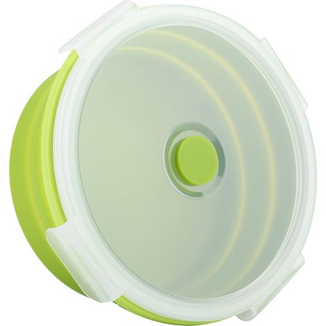 Boîte à bento ronde en silicone de 800 ml, pliable, pour déjeuner et micro-ondes (vert clair) (1/5)