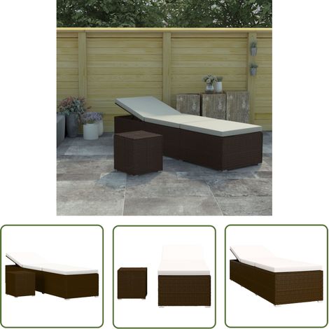 The Living Store Sonnenliege mit Auflage und Teetisch Poly Rattan Braun - Sonnenliege - Gartenmöbel - Outdoor Möbel - Rattan Möbel - Poolliege (1/5)