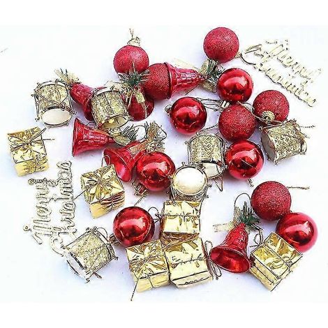 Mini boules de Noël rouges et dorées, décorations de Noël, boules décoratives pour sapin de Noël, grelots, pendentifs en forme de tambour doré, boules de Noël en plastique Shatterpro (1/5)