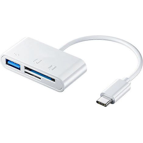 Lecteur de cartes USB-C, lecteur de cartes mémoire SD/TF, adaptateur USB-C OTG, émetteur de données haute vitesse, lecteur de cartes USB 2.0 blanc (1/5)