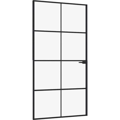 Porte d'intérieur,Porte d'entrée Noir 102x201,5 cm Trempé verre aluminium fin CFW86280 (1/5)