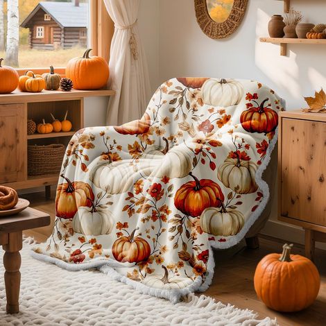 Couverture de Automne Canapé Lit, Orange Plaid de Citrouille Chaise, Douce Jeté en Flanelle Imprimée, Épais Couvertures Polaire d'automne Chaud Cadeau, Décoration d'intérieur Maison, 130x150 cm (1/5)