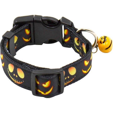 3er-Set Halloween-Hundehalsbänder mit Glöckchen, verstellbar, Kürbislampenmuster (1/5)