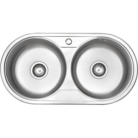 JASSFERRY Évier de cuisine 2 Bacs rond , Acier Inoxydable, 840 x 440 mm avec vidage