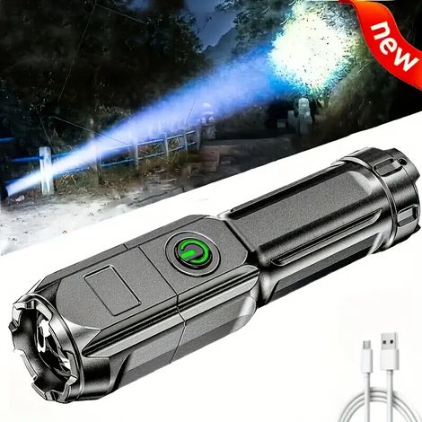 Leistungsstarke, wiederaufladbare, ultrahelle, einziehbare, multifunktionale LED-Taschenlampe für den Außenbereich mit fokussiertem Lichtstrahl.