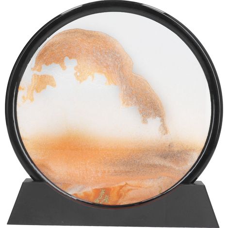 Tableau en verre transparent 3D effet sable mouvant, avec socle, rond, grand format, jaune, pour salon, bureau ou meuble TV. (1/5)
