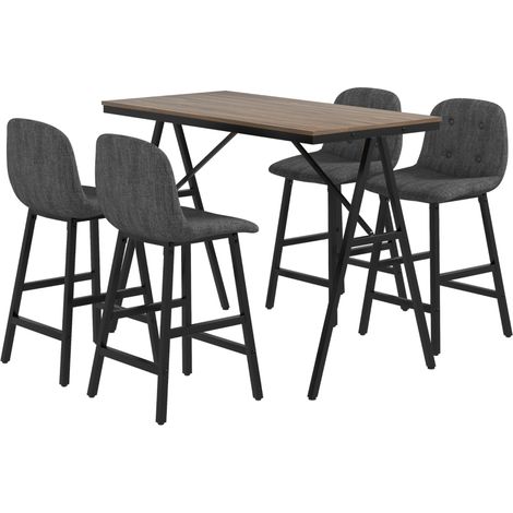 Conjunto de mesa alta y 4 taburetes de bar, gris oscuro, tapizado acolchado, estilo lino, 5 piezas (1/5)