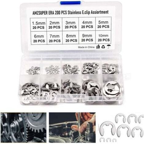E Clip Anneau 304 Inox Circlips Exterieur Assortiment De Circlips 1.5/2/3/4/5/6/7/8/9/10Mm Divers Usages 200Pcs (1/4)