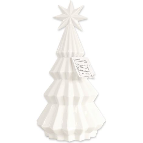 Statuetta Albero di Natale con Stella decorazione natalizia in Ceramica Bianca con luce Led Medio Altezza 26 cm (1/3)