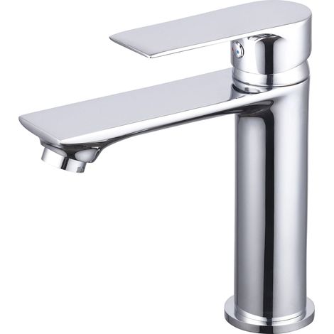 Mitigeur de lavabo chromé design chic,bec haut confortable Robinet de salle de bains en laiton,compatible eau potable (1/5)