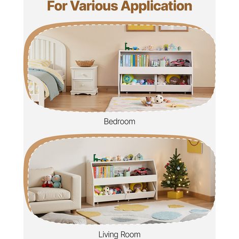 Mophorn Kinderregal aus Holz mit Stauraum, Bücherregal mit 2 herausnehmbaren Schubladen, Aufbewahrungsschrank für Spielzeug, geeignet für