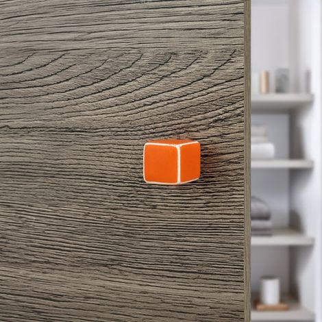Ouvre&Déco – Bouton de meuble CHAMALLOW, céramique orange de couleurs 22x22 mm