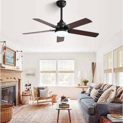 Ventilateur de plafond 107x107xcm noir mat en MDF avec LED 18W, télécommande, moteur DC réversible (1/5)