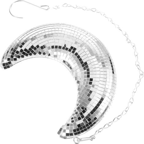 Décoration Murale Rétro Disco Lune Argentée en Verre et Écume, Pendentif à Suspendre Résistant la Déformation pour Décoration Intérieure et Extérieure (1/5)