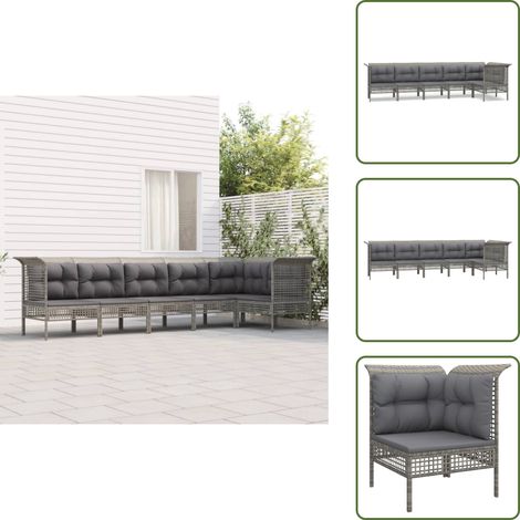 6-tlg. Garten-Lounge-Set mit Kissen Grau Poly Rattan - Gartenmöbel - Loungesessel - Outdoor Möbel - Rattan Gartenmöbel - Garten Lounge Set (1/5)