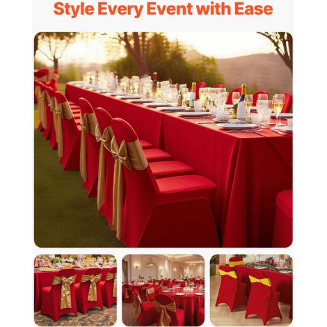 Housse de Chaise Extensible 50PCs Rouges, Couverture Protecteur de Chaise en Polyester et Élasthanne, Devant Plat, pour Mariage Sal… (1/5)