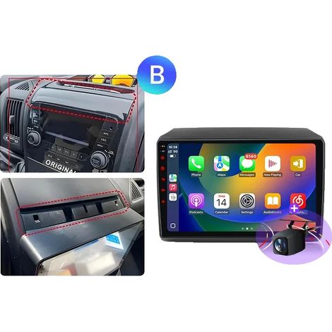 CarPlay, soporte multimedia, compatibilidad multilingüe, compatible con Fiat Ducato, Peugeot Boxer 2, Citroën Jumper 2 (2006-2023), Wi-Fi 2GB-64GB (1/2)