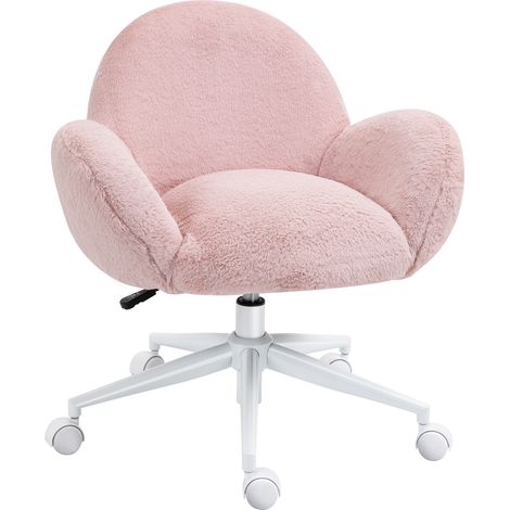 Makeup Vanity Chair, Cute Fluffy Desk Chair Rolling Wheels for Bedroom Living Room, Pink (1/5)