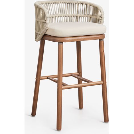 Pack de 2 taburetes altos de jardín en madera de acacia y cuerda trenzada Capri SKLUM ↑75 cm (1/5)