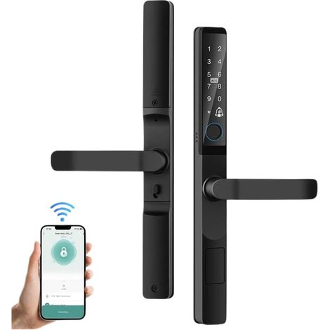 Poignée de Serrure de Porte Intelligente, étanche IP65, Ultra-Mince, biométrique, à Empreintes digitales, télécommande avec Application Gratuite(3585 Sliding) (1/4)