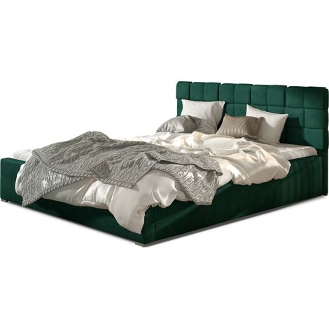 Lit avec coffre de rangement 140x200 capitonné velours vert Kandy (1/5)