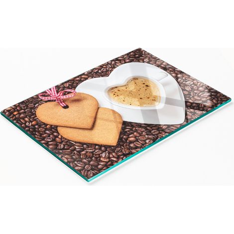 Tabla de cocina de vidrio duradera y elegante con estampado de caf茅 y pan de jengibre, 80x52 cm.