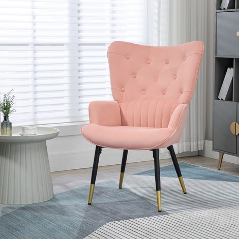 Poltrona lounge, poltrona singola rivestita in velluto con schienale alto, stile moderno, 68x72x103 cm, rosa (1/5)
