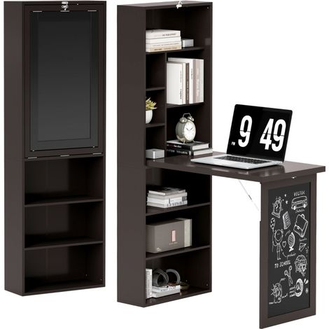Bureau pliable mural avec rangement bibliothèque et tableau à craie étagère réglable pour un espace de travail optimisé (1/5)