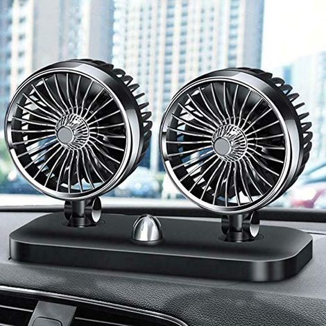 Riloer Doppelkopf-Lüfter, drehbar, elektrisch, fürs Auto, geräuscharm, 2 Geschwindigkeiten, 12 V/24 V, Schwarz (1/5)