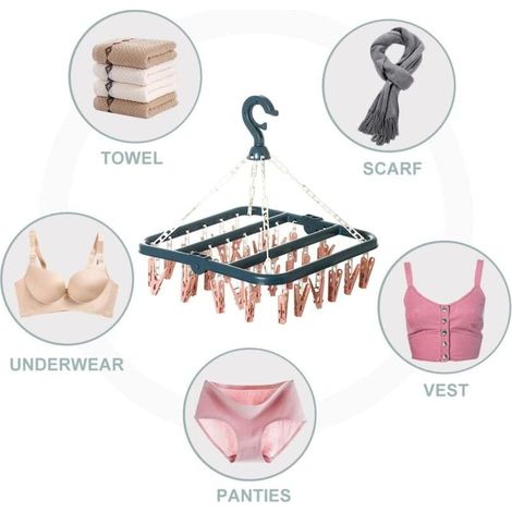 Support Chaussettes Etendoir, Etendoir Chaussette avec 32 Pinces pour sous Vtements, Chaussettes, Durable Pinces Linge en Plastique pour Intrieur Et Extrieurc - 4
