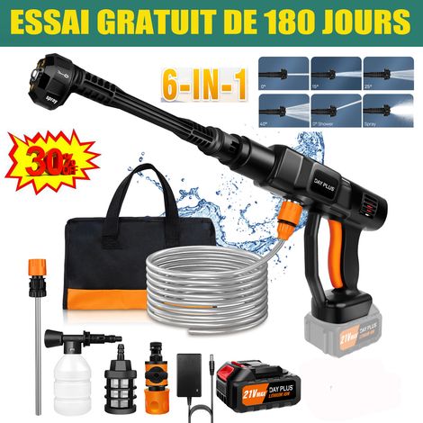 Dayplus – Nettoyeur haute pression sans fil 21V 3000mAh – Pression max 180Bar – Moteur 2000 PSI – Buse 6-en-1 pour nettoyage efficace (1/4)