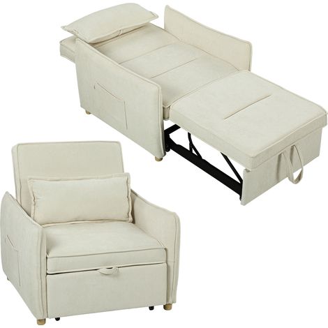 Schlafsessel 3 in 1 Umwandelbarer Sessel mit Bettfunktion, Lendenkissen, für Wohnzimmer Creme