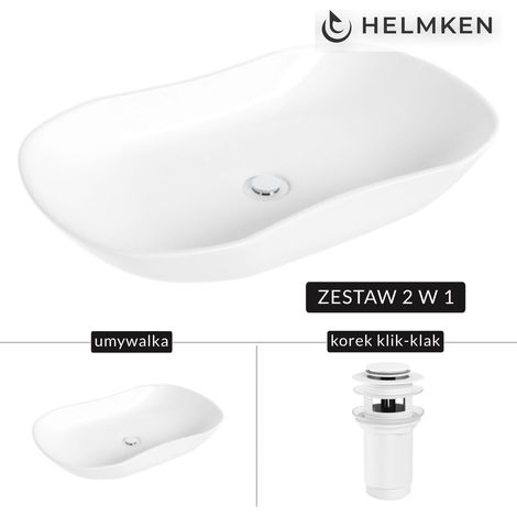 Vasque à poser Helmken 57066000 (66 x 41 cm) blanche + bonde clic-clac blanche (1/5)