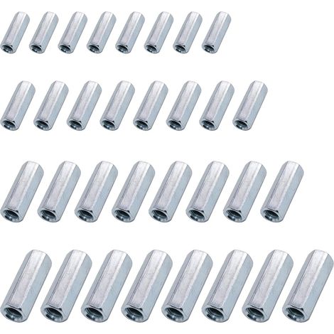 32 Pièces Ecrou Long M6 M8 M10 M12 Écrou Fileté Attache Long Écrou Hexagonal, Manchon de Couplage Hexagonale Manchon Fileté M12 pour Équipement de Bureau Ménager Autres Machines (4 Tailles) (1/5)