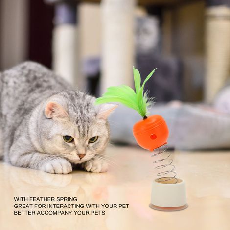Jouet Distributeur de Friandises pour Chat - Ressort avec Plumes et Ventouse - Carotte en ABS et Silicone - Jeu Interactif Anti-Ennui pour Chien et Chat d'Intérieur (1/5)