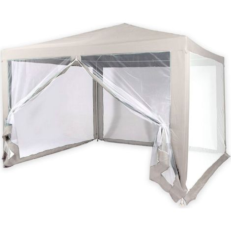 Trade Shop - Gazebo 2,4 X 3 X 2,50 M Toldo De Jardín Blanco Lona Impermeable Con Mosquitera - (1/2)