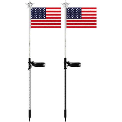 Amerikanische Flaggenpfähle, 2 Stück, solarbetrieben, LED, wasserdicht, Nationalflaggenbeleuchtung für Haus, Garten, Hof, Terrasse, Gehweg