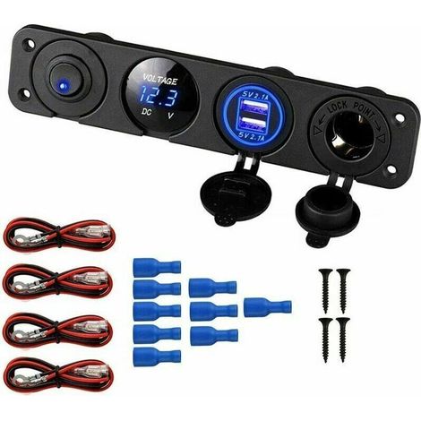 1 Marine Switch Panel, 12V 4.2A Dual USB Socket Chargeur Prise de Courant et LED Voltmètre et Allume-cigares (1/4)