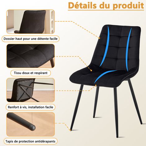 Wokaka Lot de 6 chaises en Velours - chaises de salle à manger style rétro,ergonomiques - 47 Lx43 Px50 H cm(noir)