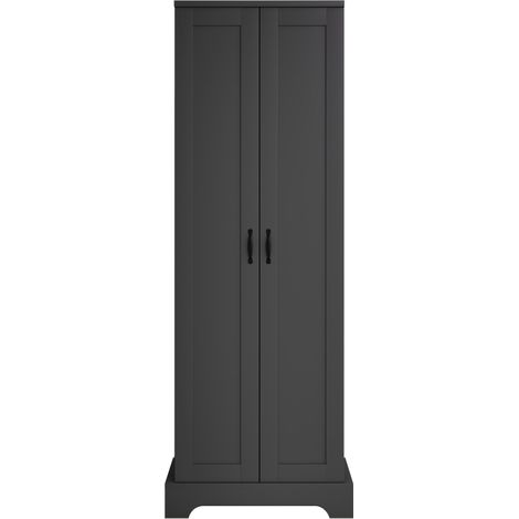 Hohes Badmöbel 56 x 40 x 170 cm aus schwarzem MDF mit 2 Türen und verstellbaren Regalböden (1/5)