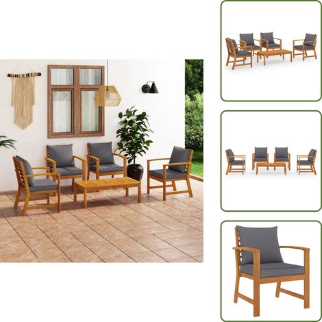 Salon de jardin 5 pcs avec coussin Bois d'acacia solide - Salon De Jardin - Meubles De Jardin - Ensemble Salon De Jardin - Mobilier Extérieur - Acacia Massif (1/5)
