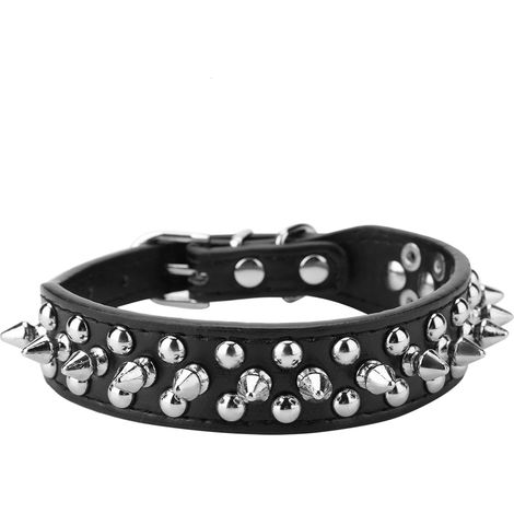 Collier réglable en cuir PU pour animaux de compagnie, boucle cloutée à pointes, pour chat, chiot, chien, sangle à rivets, noir S (1/5)