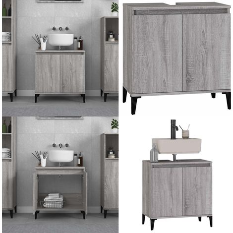 Waschbeckenunterschrank Grau Sonoma 58x33x60 cm Holzwerkstoff - Waschtisch Unterschrank - Badezimmermöbel - Schubladen - Spiegelschrank - Grau - Home & Living