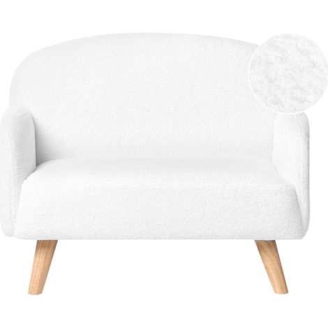 Kids Sofa White Boucle Upholstered with Armrests Modern 1-Seater Toddler Couch OTTAL