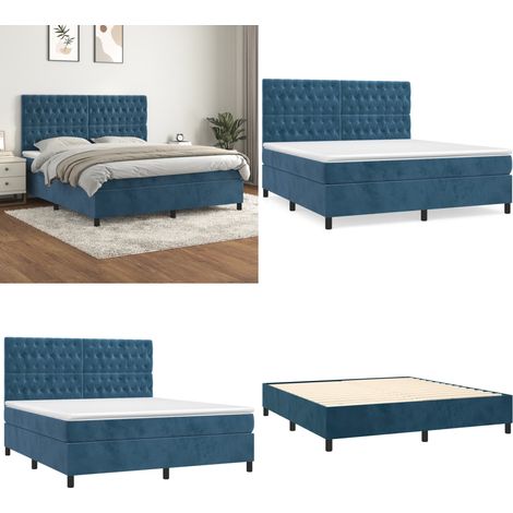 Sommier à lattes de lit et matelas Bleu foncé 180x200cm Velours - Lit Tapissier - Lit Velours - Lit Double - Literie - Chambre À Coucher - Home & Living (1/5)