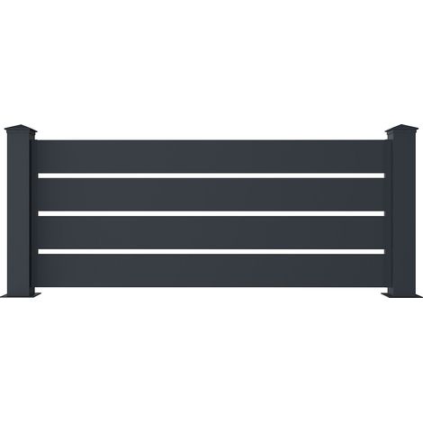 Vente-Unique – Clôture aluminium ajourée H80.3 x L188.6 cm – Couleur anthracite – Épaisseur 1.2 mm – Kit de départ avec 2 poteaux (1/4)