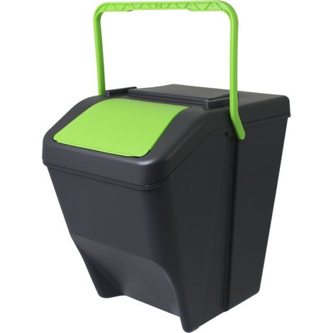 Contenitore rifiuti con manico e coperchio verde pattumiera da cucina per la raccolta differenziata bidone capiente 25 litri sottolavello (1/4)