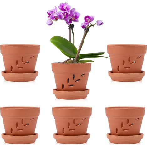 Pots de Fleurs en Terre Cuite avec Trous et soucoupes, 10x8cm, 6pcs (1/5)