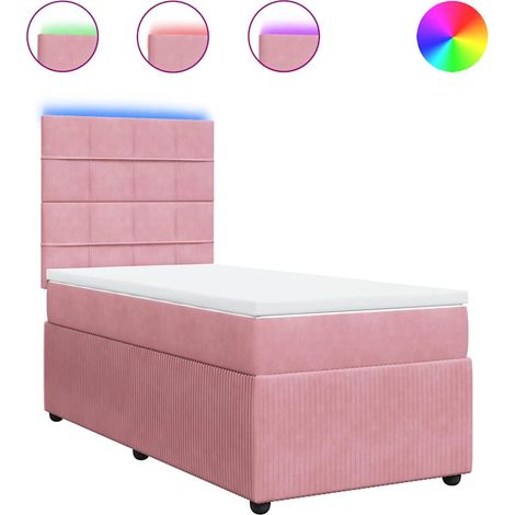 Lit simple Lit adulte Sommier à lattes de lit avec matelas Rose 90x200 cm Velours